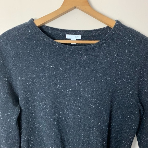 [J.Jill] Dark Gray/Black Speckled Print Long Sleeve Tie Detail Sweater - Picture 2 of 8